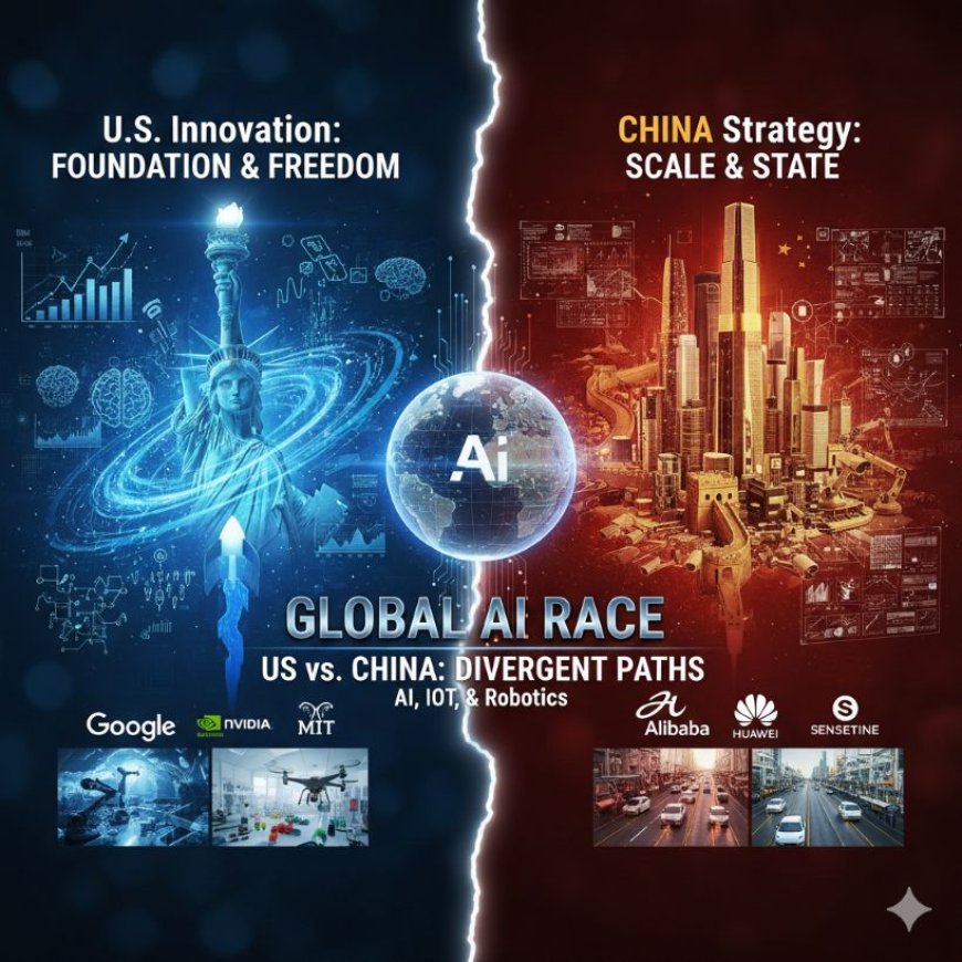 The Global AI Race: Contrasting US and China's Divergent Paths in AI, IoT, and Robotics